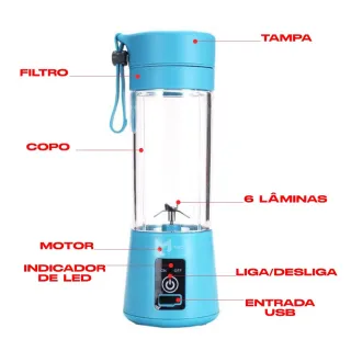 Portátil Mini Liquidificador Recarregável 6 Lâminas Micro Usb - Rosa