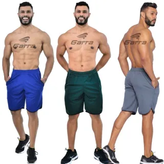 Garra Sport - Kit 3 Bermudas Masculinas Street Fitness - Cinza - Preta - Azul Marinho