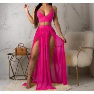 Feminino Saia Longa com Fenda - Laranja