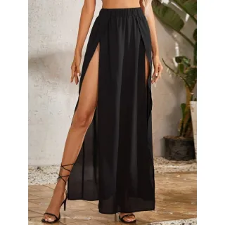 Feminino Saia Longa com Fenda - Laranja