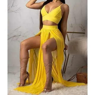 Feminino Saia Longa com Fenda - Laranja