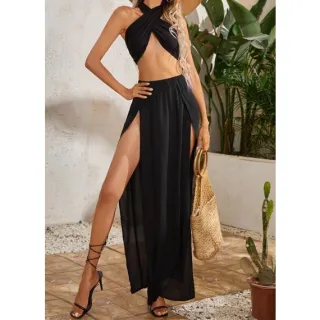 Feminino Saia Longa com Fenda - Laranja