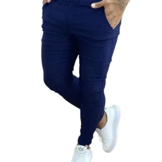 Promoção Calça Masculina Skinny Lycra Alfaiataria Sport Fino - Azul