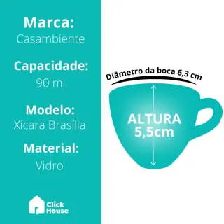 Copos de Vidro Transparente para Café, Chá e Cappuccino - Kit com 6 Unidades - Único