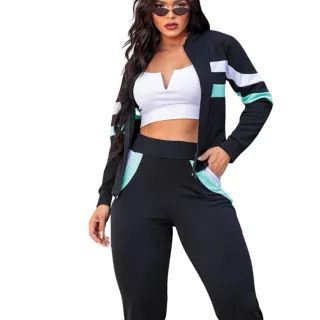 Top Faixa Dupla Conjunto Feminino Moletom Crepe Casaco Calça - Verde água