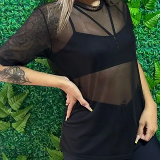 Confortável Blusão de Tule Fitness - Dia a Dia, Academia - Branco