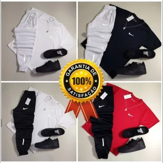 BLACK FRIDAY - Kit Calça Jogger Refletiva + Camiseta Dri Fit Tecido Leve Masculino - 2 CALÇAS+2 CAMI 1PRETO/1BRANCO