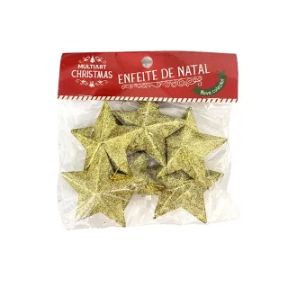Estrela de Natal Glitter 7cm: enfeite com 6 unidades - Dourado