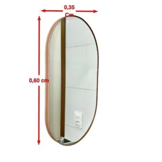 Orgânico Espelho Decorativo Adnet Oval 60x35 cm com Moldura de Couro e Pendurador - Caramelo