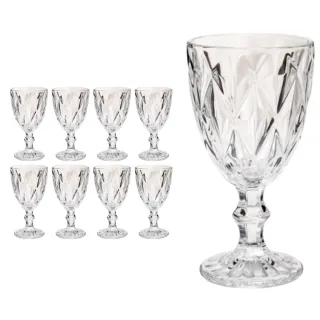 Taças Diamante Transparente - 8 Copos de 300ml para Água e Vinho - Único