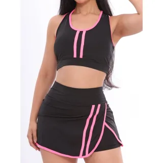 Fitness Saia Short Conjunto - Preto com Pink