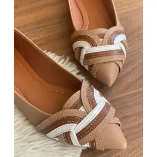 Atacado Sapatilha Feminina Rasteira Bico Fino - Promoção - Nude