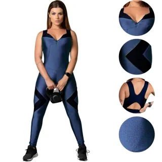 Fitness Ginástica Corrida Academia Bojo Macacão Feminino - Macacao Rose Com Marinho