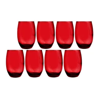 Jogo com 8 Copos de Vidro Redondo BELLAGIO Vermelho Luxo 450ml - Único