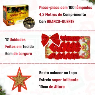 Enfeites Natal Árvore Completa Pronta Pisca Pisca 27 60cm - 110V