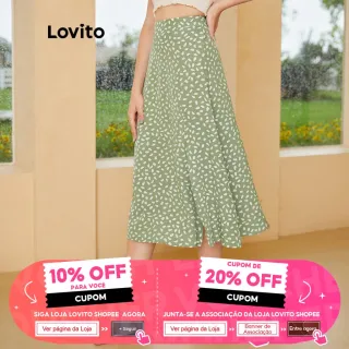 Saia Floral Boho Lovito com Fenda de Baile L24ED146 (Verde) - Verde