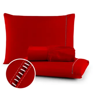 Lencol Casal Queen Extra Macio - Kit 400 Fios Ponto Palito - Vermelho