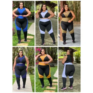 Roupa de academia Plus Size Conjunto Fitness Calça Legging e Top GG XGG EXGG - Verde Militar