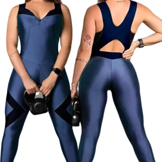 Fitness Ginástica Corrida Academia Bojo Macacão Feminino - Macacao Rose Com Marinho