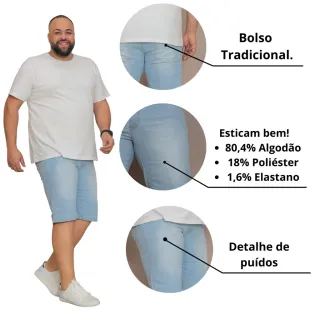 Bermuda Desfiada Jeans Plus Size Masculina - Tamanho Grande - Jeans Médio