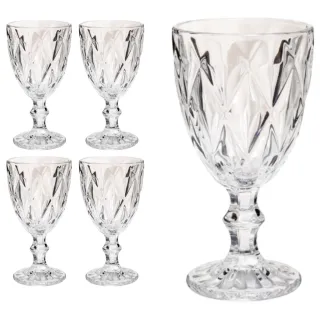 Taças Diamante Transparente 300ml - Conjunto com 4 Copos - Único