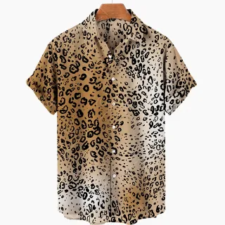 Moda Masculina Retro Leopardo Camisa De Verão Havaí 3D - ESYJXC3425