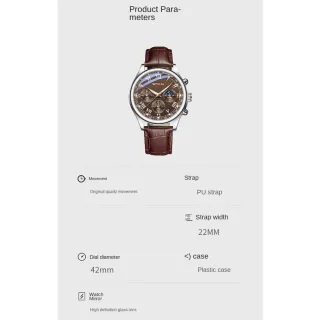 Relógio Masculino de Quartzo com Cinto - Tendência de Moda WOKAI - Marrom prateado