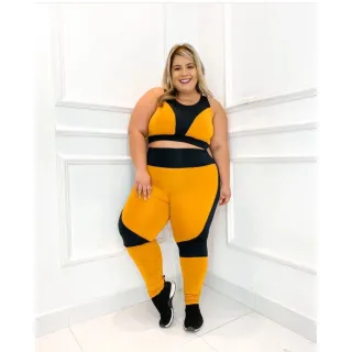 Roupa de academia Plus Size Conjunto Fitness Calça Legging e Top GG XGG EXGG - Verde Militar