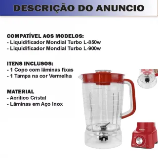 Liquidificador Mondial L-850 L-900W Vermelho Cristal - Copo - Único