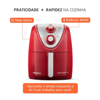 Air Fryer Mondial Grand Family Inox 5L 1900W - Fritadeira elétrica sem óleo - 110V