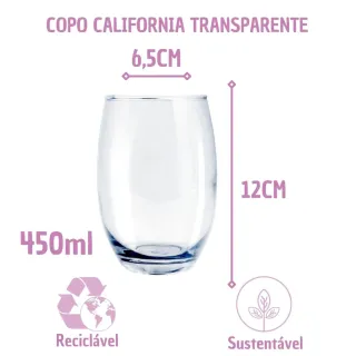 10 Unidades Copo Vidro Transparente California Agua Suco 450ml - Único