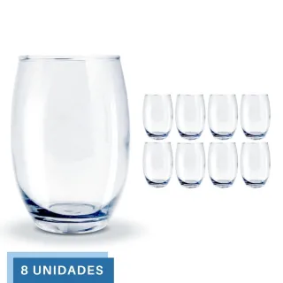 Jogo com 8 Copos Redondos de Vidro Transparente BELLAGIO 450ml - Único