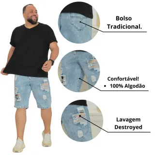 Bermuda Desfiada Jeans Plus Size Masculina - Tamanho Grande - Jeans Médio