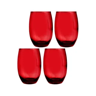 Jogo com 4 Copos de Vidro Redondos BELLAGIO 450ml Vermelho Luxo - Único
