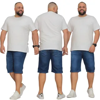 Bermuda Desfiada Jeans Plus Size Masculina - Tamanho Grande - Jeans Médio