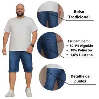 Bermuda Desfiada Jeans Plus Size Masculina - Tamanho Grande - Jeans Médio