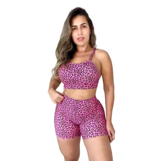Top Reto Onça Rosa Conjunto Fitness Academia - 139-CSC