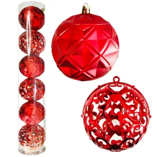 Grande Bola de Natal Vermelha 3D Arabesca Fosca Brilhante - Pack com 6 Unidades