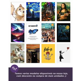 Ilustração Van Gogh Noite Estrelada - Placa Decorativa A4 Gato Preto - Único