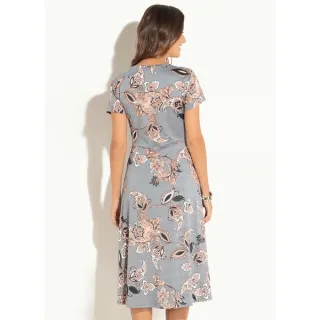 Moda Evangélica Feminino Adulto - Vestido Midi Abstrato - Cinza