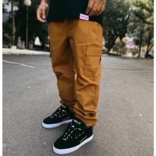 Calça Feminina Cargo Larga com Cordão - 6 Bolsos Skate - jeans